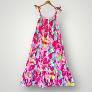 Bright Pink Abstract Tie-Strap Maxi Dress